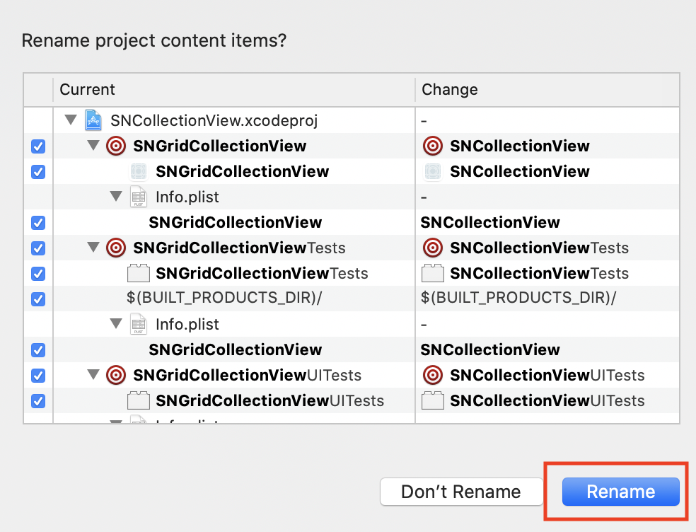 change name of xcode project